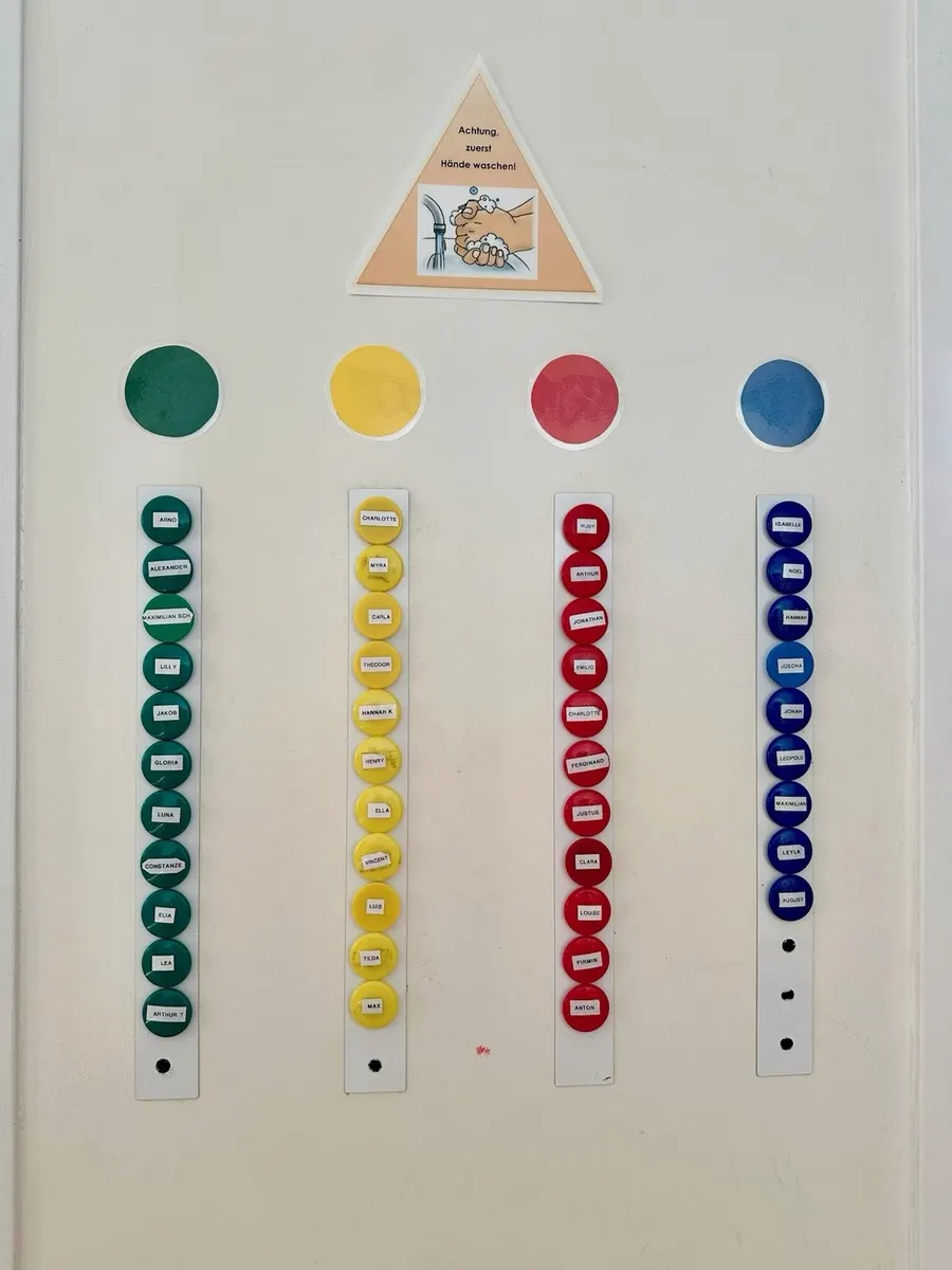 Magnetleiste mit den persönlichen Buttons der Kinder